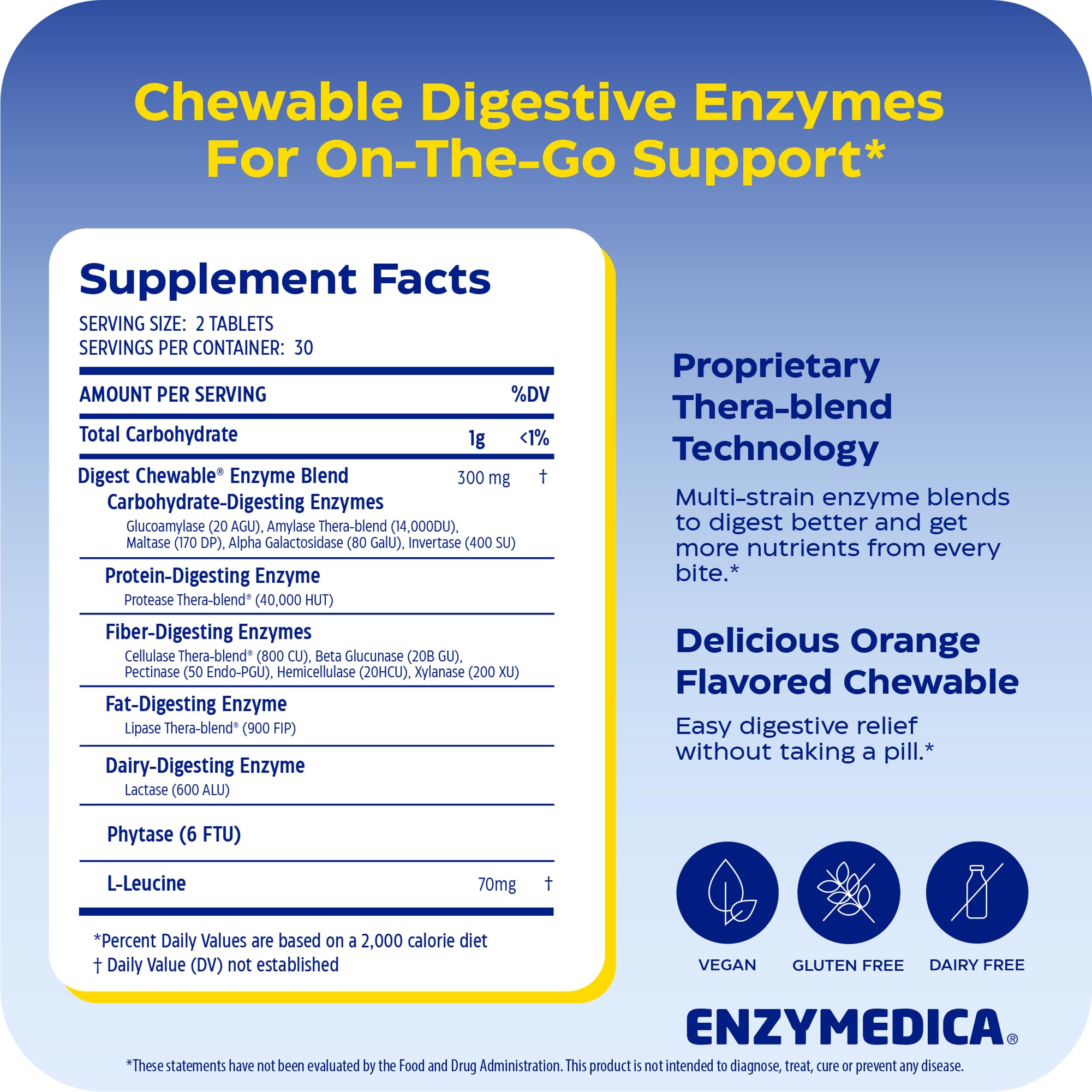 Enzymedica tabletas masticables en mano para fácil dosificación