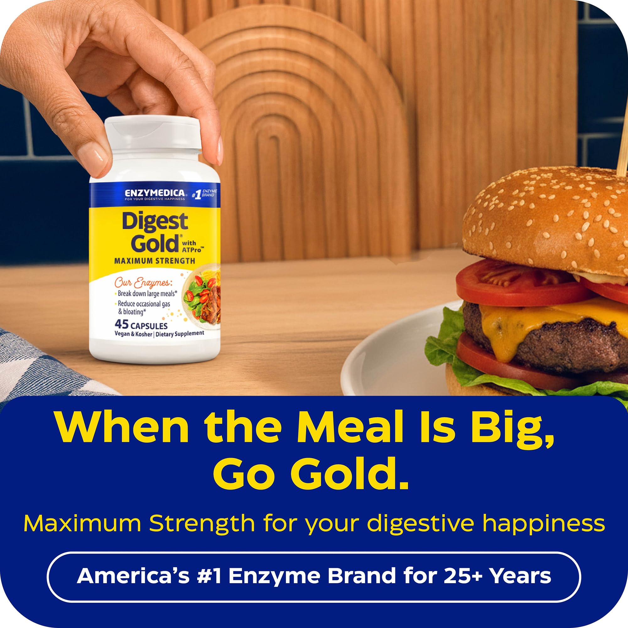 Enzymedica Digest Gold detalle de etiqueta con lista de enzimas y potencia