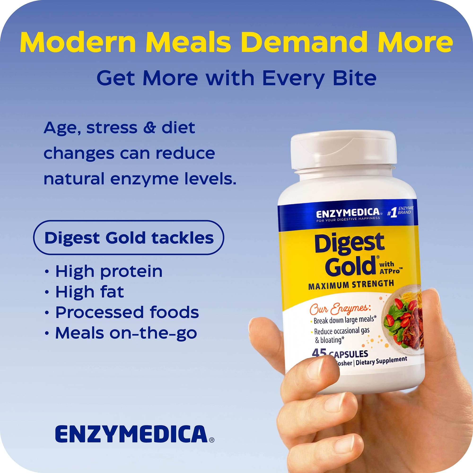Enzymedica Digest Gold en escena de desayuno para mostrar apoyo a la energía