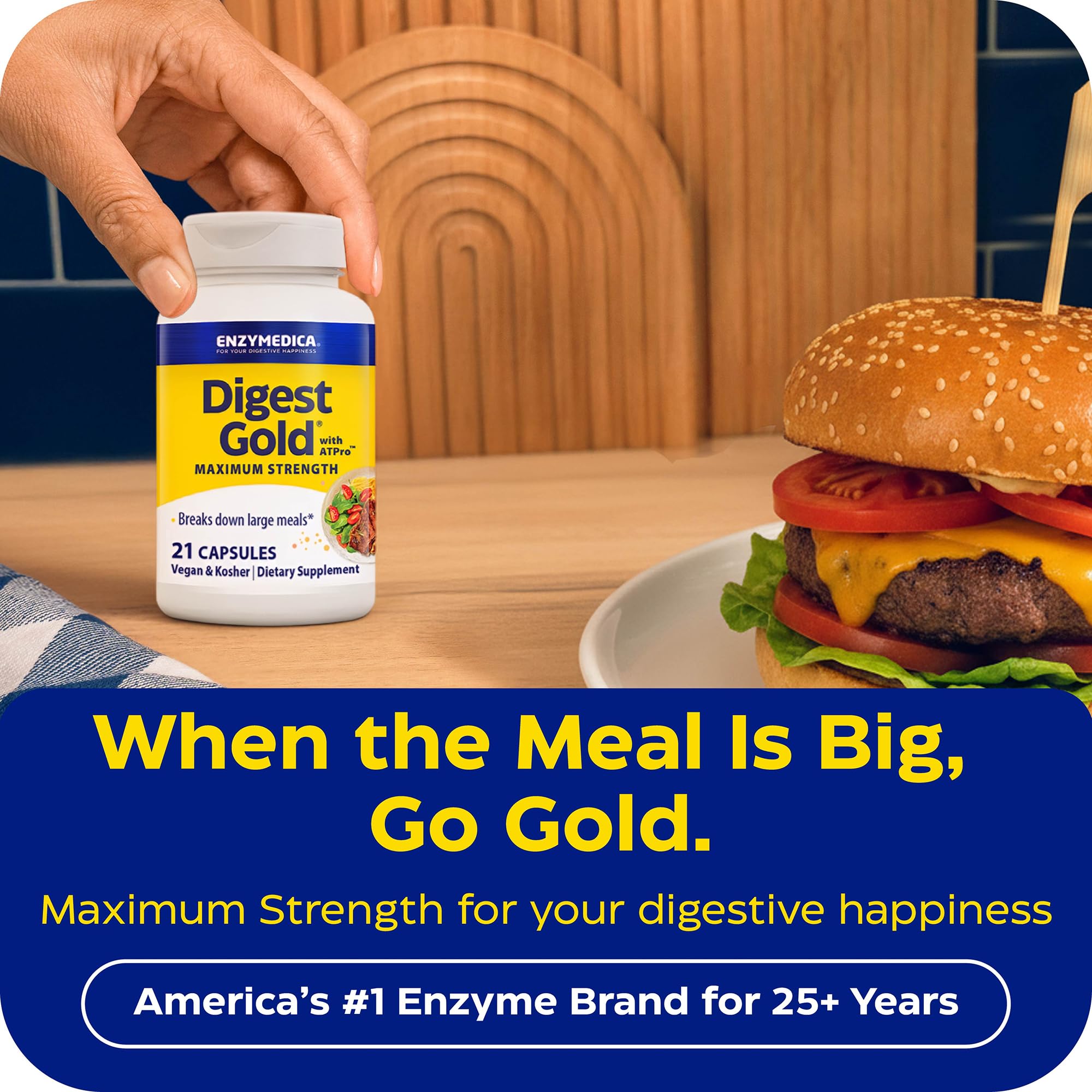 Etiqueta nutricional de Enzymedica Digest Gold con información de ingredientes clave