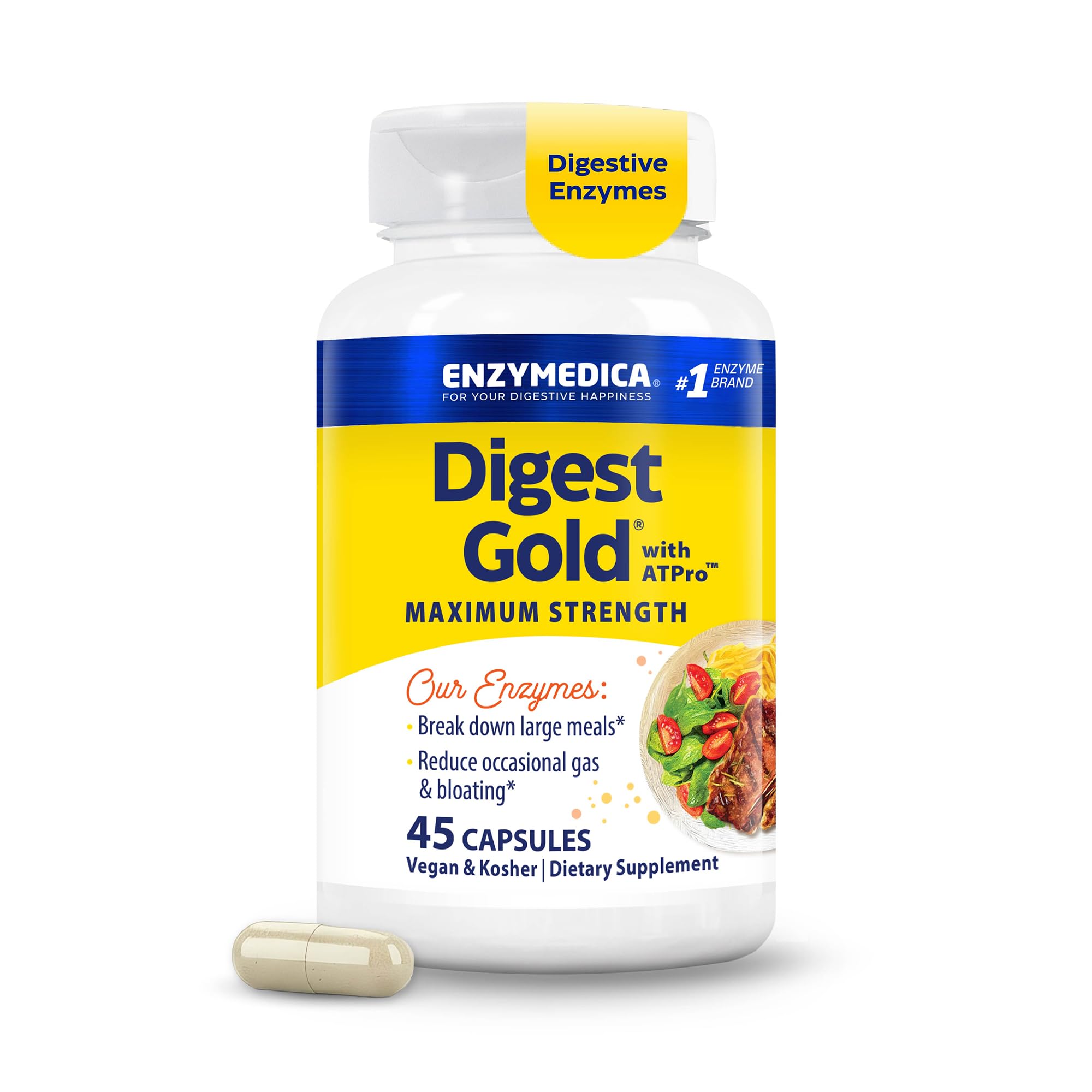 Enzymedica Digest Gold frente del empaque mostrando la marca y beneficio digestivo
