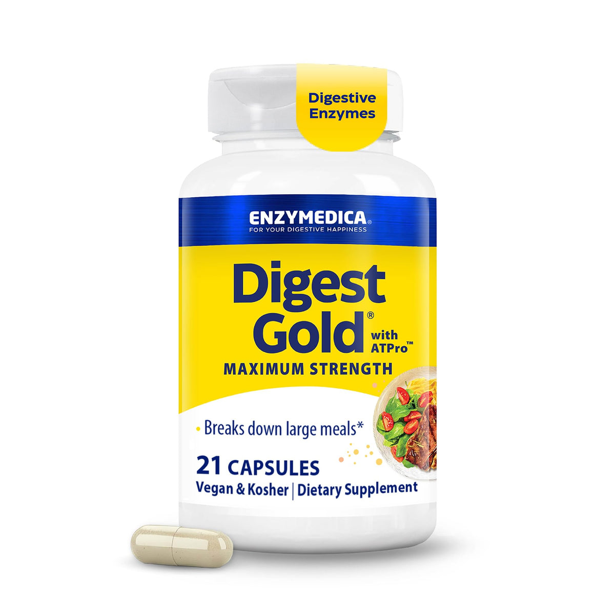 Enzymedica Digest Gold frente del envase mostrando marca y beneficio digestivo