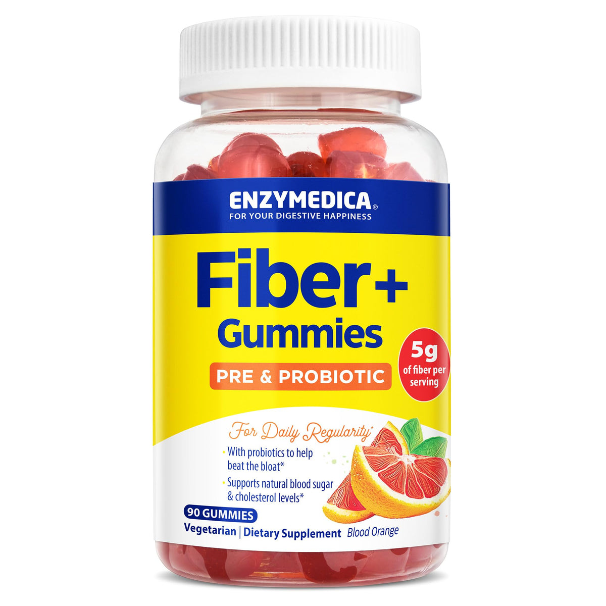 Enzymedica frasco frontal mostrando 90 gomitas y diseño claro
