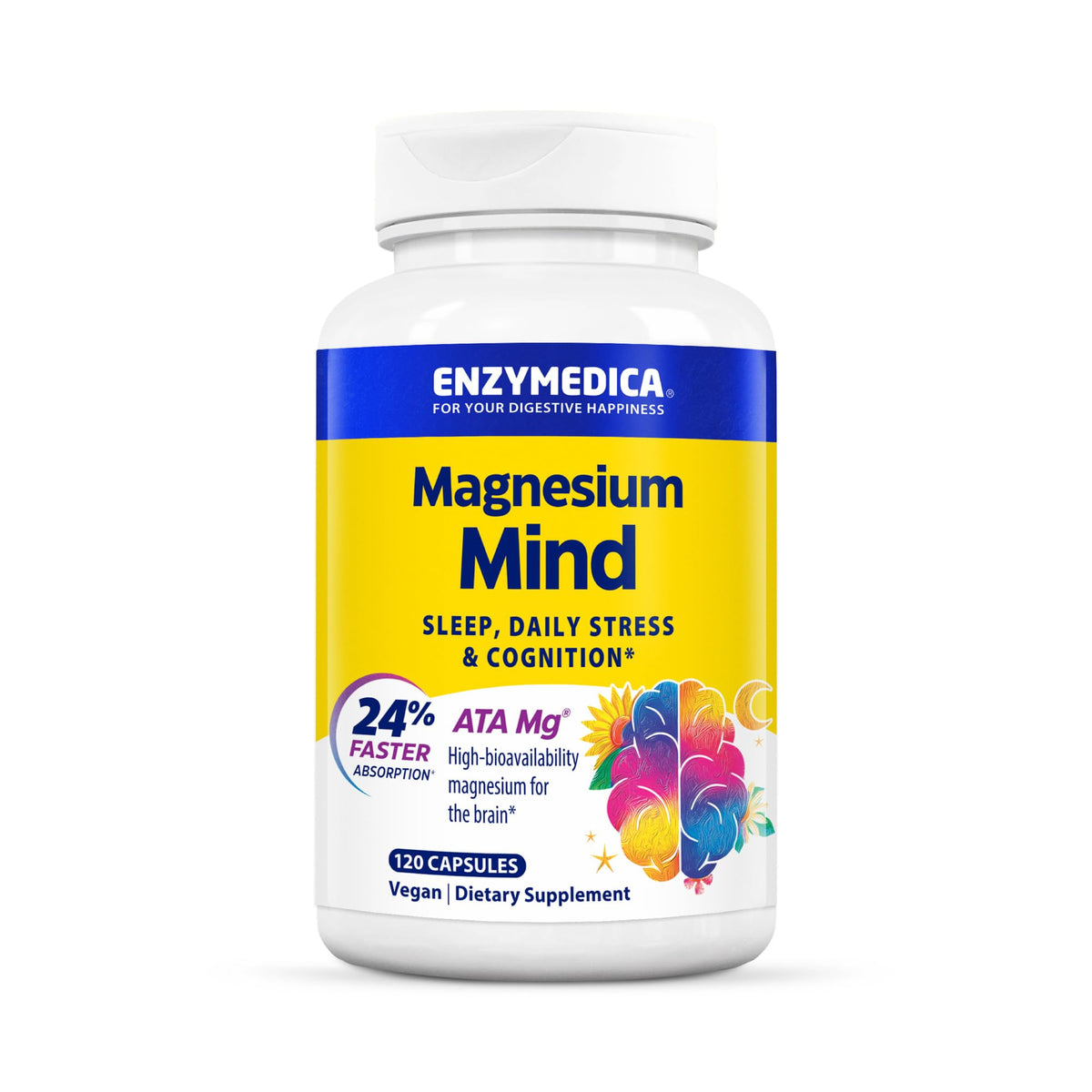 Enzymedica envase frontal mostrando producto y beneficios principales