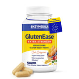 Enzymedica envase frontal mostrando GlutenEase Extra Strength y función digestiva