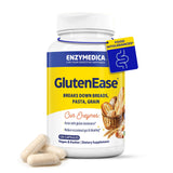 Enzymedica GlutenEase vista frontal mostrando botella y etiqueta útil