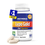 Enzymedica Lypo Gold frente del envase mostrando diseño y cantidad