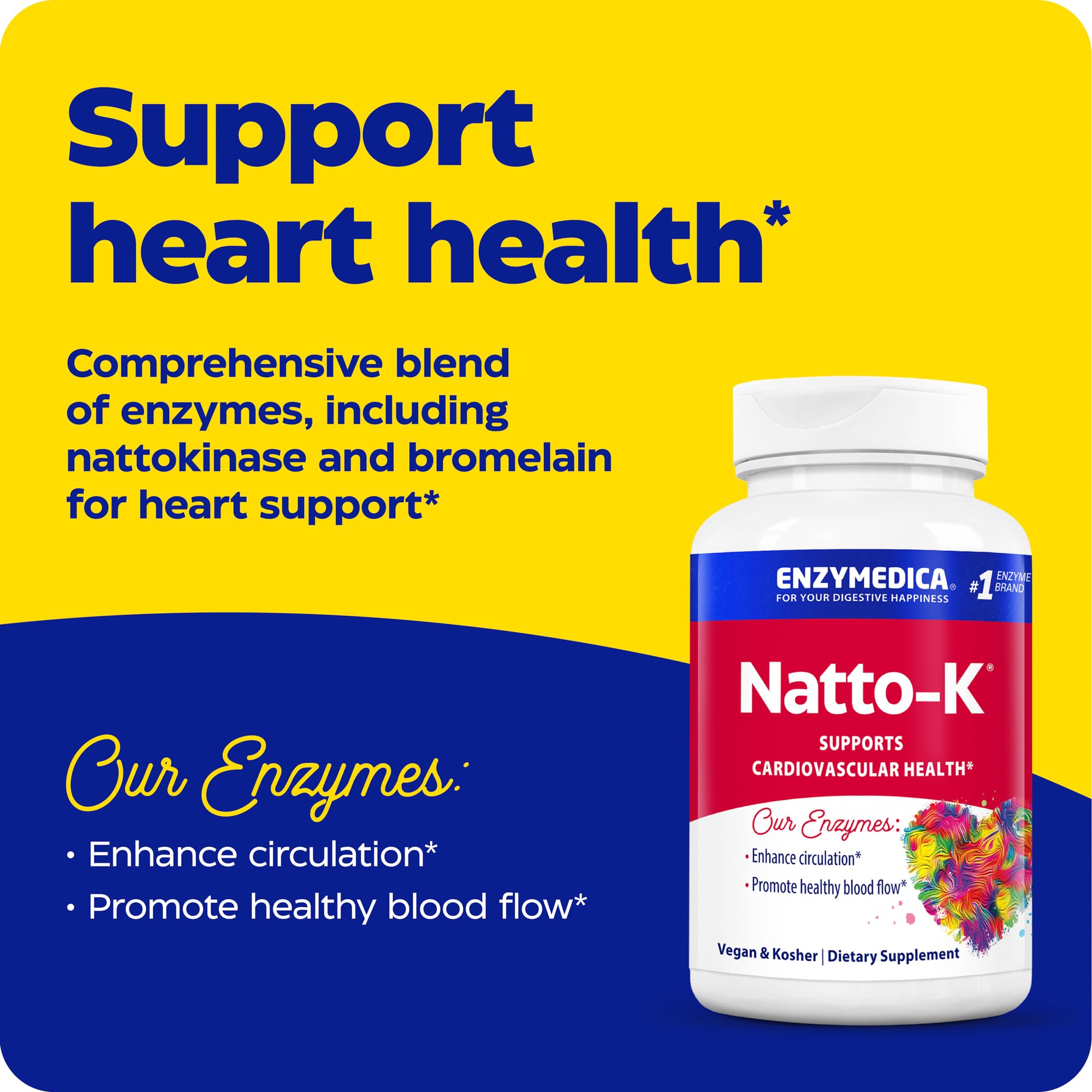 Enzymedica Natto-K cápsula en mano para valorar tamaño y uso