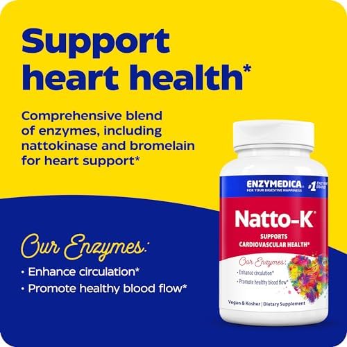 Enzymedica Natto-K iconos de ingredientes destacados y beneficios claros
