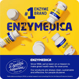 Enzymedica caja con iconos vegano y sin gluten, transparencia y confianza