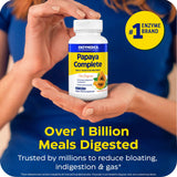 Botella Enzymedica Papaya Complete abierta con tabletas visibles, envase seguro y sellado