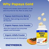 Persona tomando Enzymedica Papaya Gold antes de comer ensalada para digestión cómoda