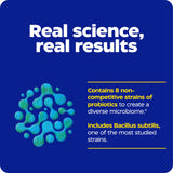 Enzymedica Pro-Bio lista de ingredientes con cepas, resalta mezcla de ocho bacterias