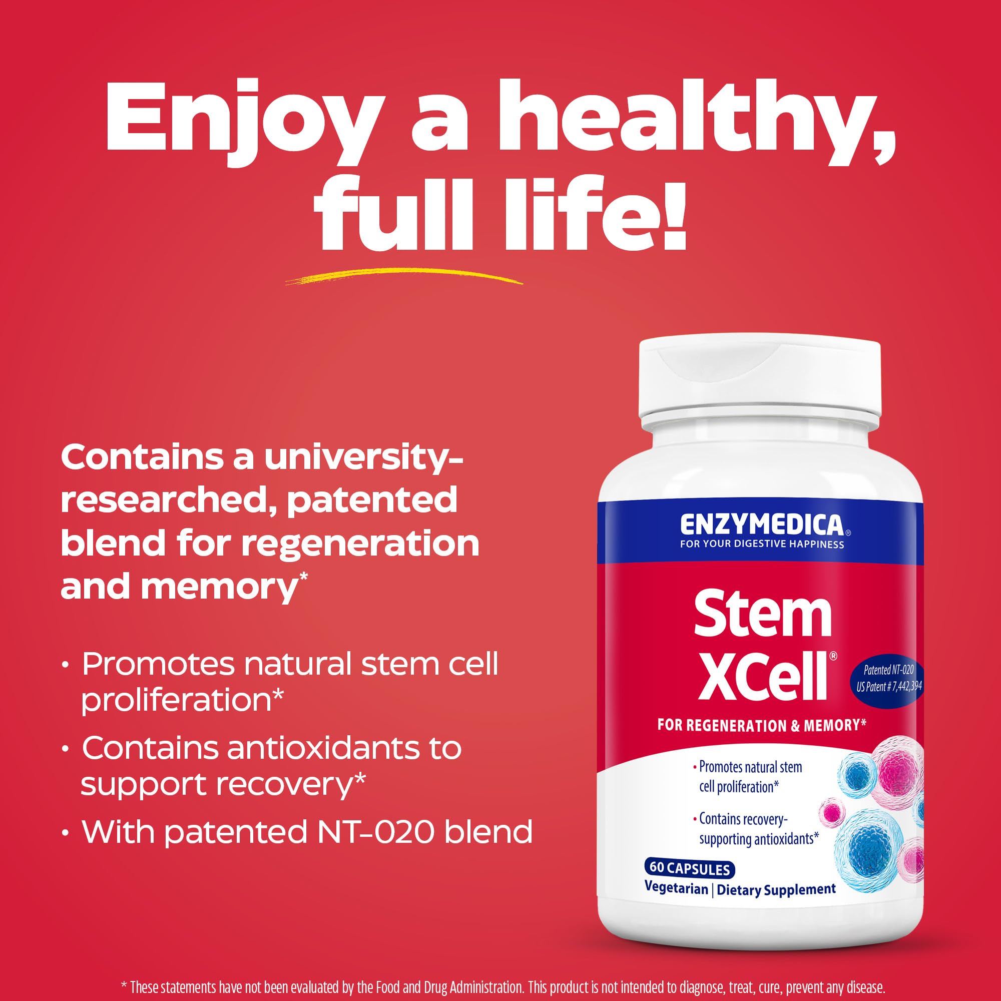 Enzymedica Stem XCell botella abierta mostrando cápsulas listas para uso