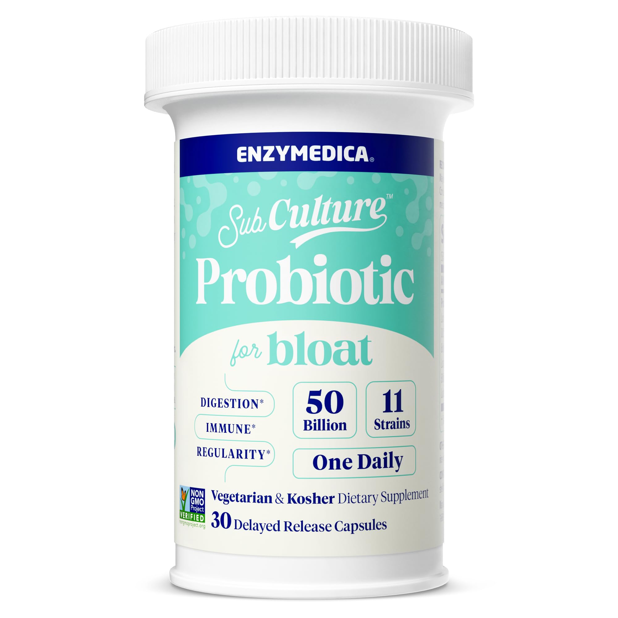 Enzymedica SubCulture frente del envase mostrando diseño y beneficio digestivo