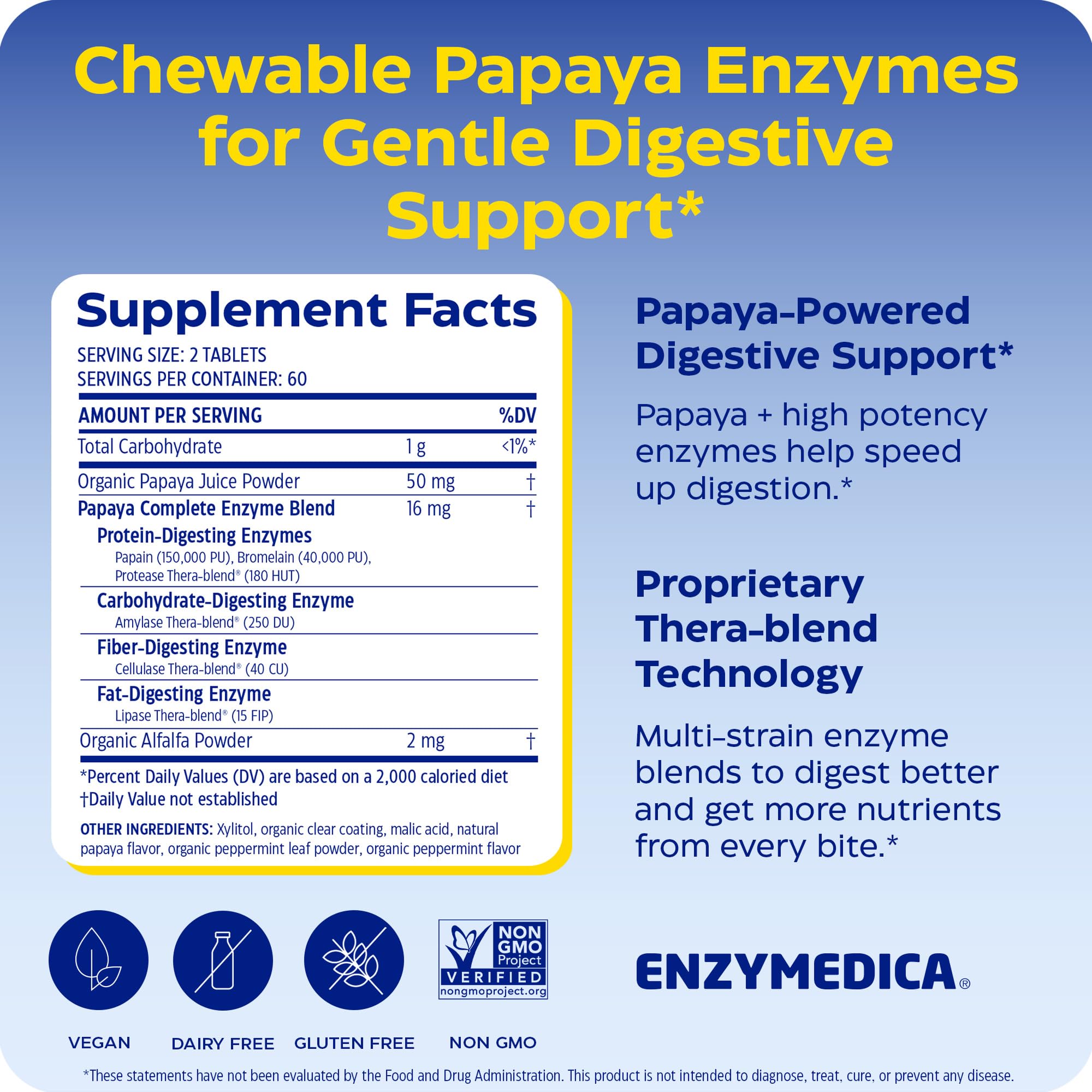Enzymedica tabletas masticables apiladas, apoyo digestivo práctico