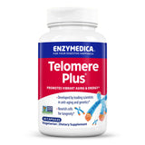 Enzymedica Telomere Plus, vista frontal del frasco que sugiere apoyo celular