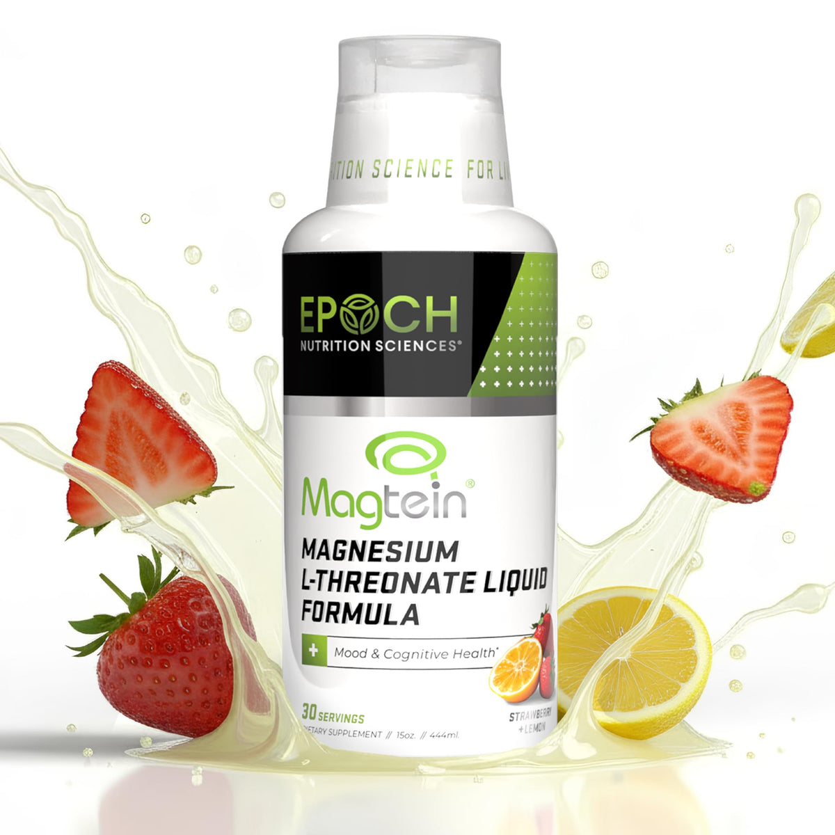 Epoch Nutrition Sciences frasco frontal mostrando etiqueta y beneficios clave