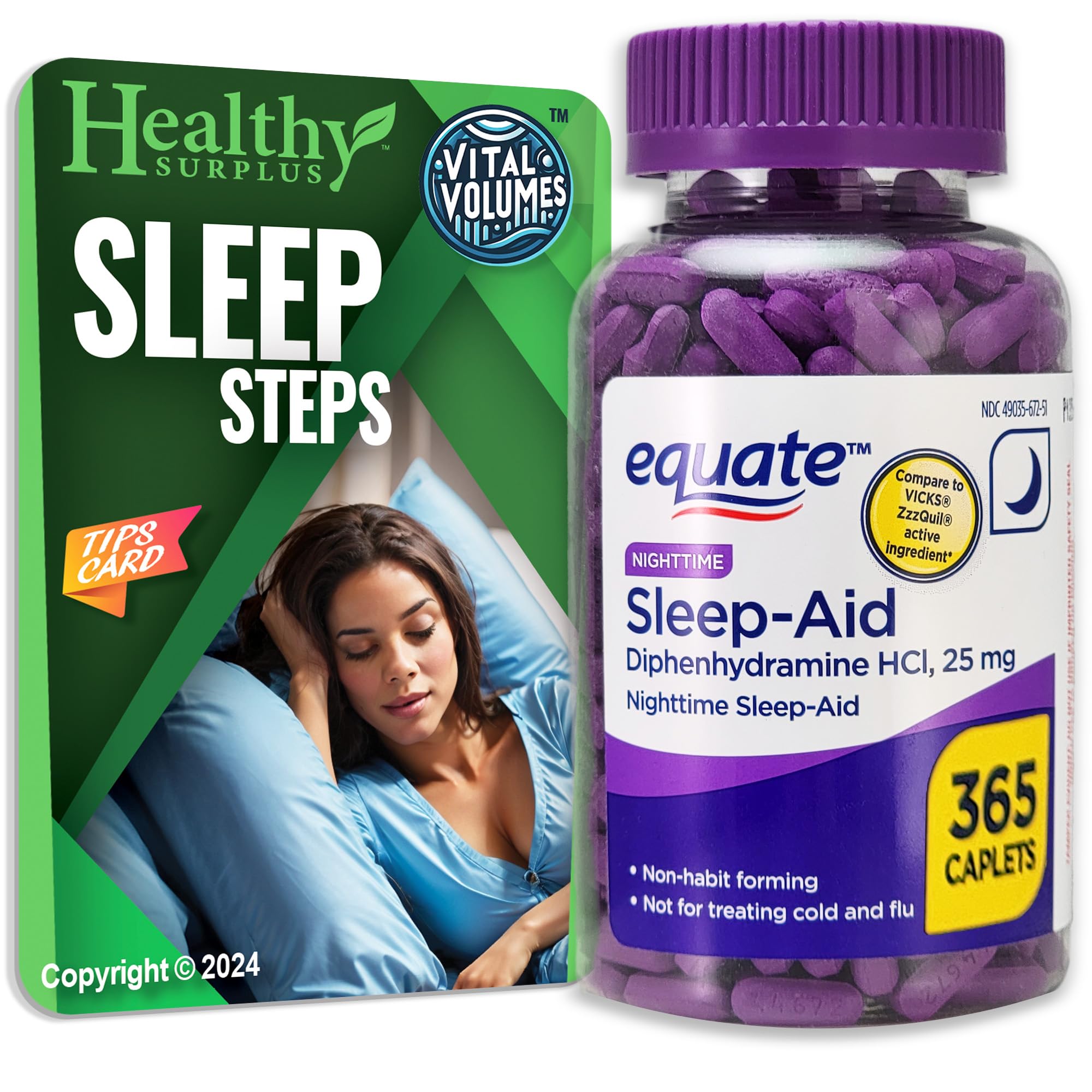 Healthy Surplus Equate Sleep‑Aid frente del empaque mostrando cantidad y beneficio