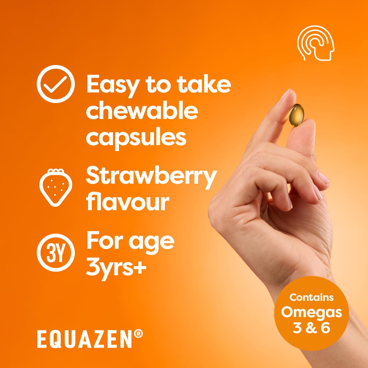 Equazen Eye Q Chews primer plano de la textura masticable y apariencia apetecible