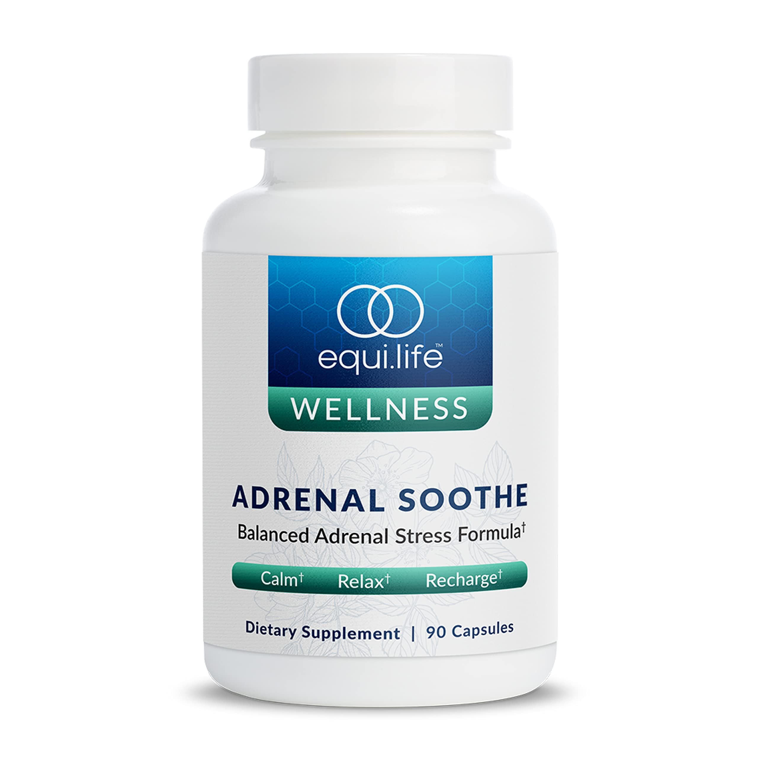 Equilife Adrenal Soothe frente del empaque mostrando diseño y cantidad