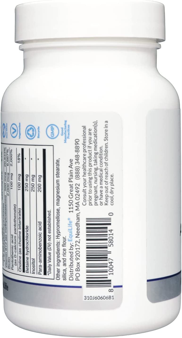 Equilife etiqueta con lista de ingredientes y garantías de calidad