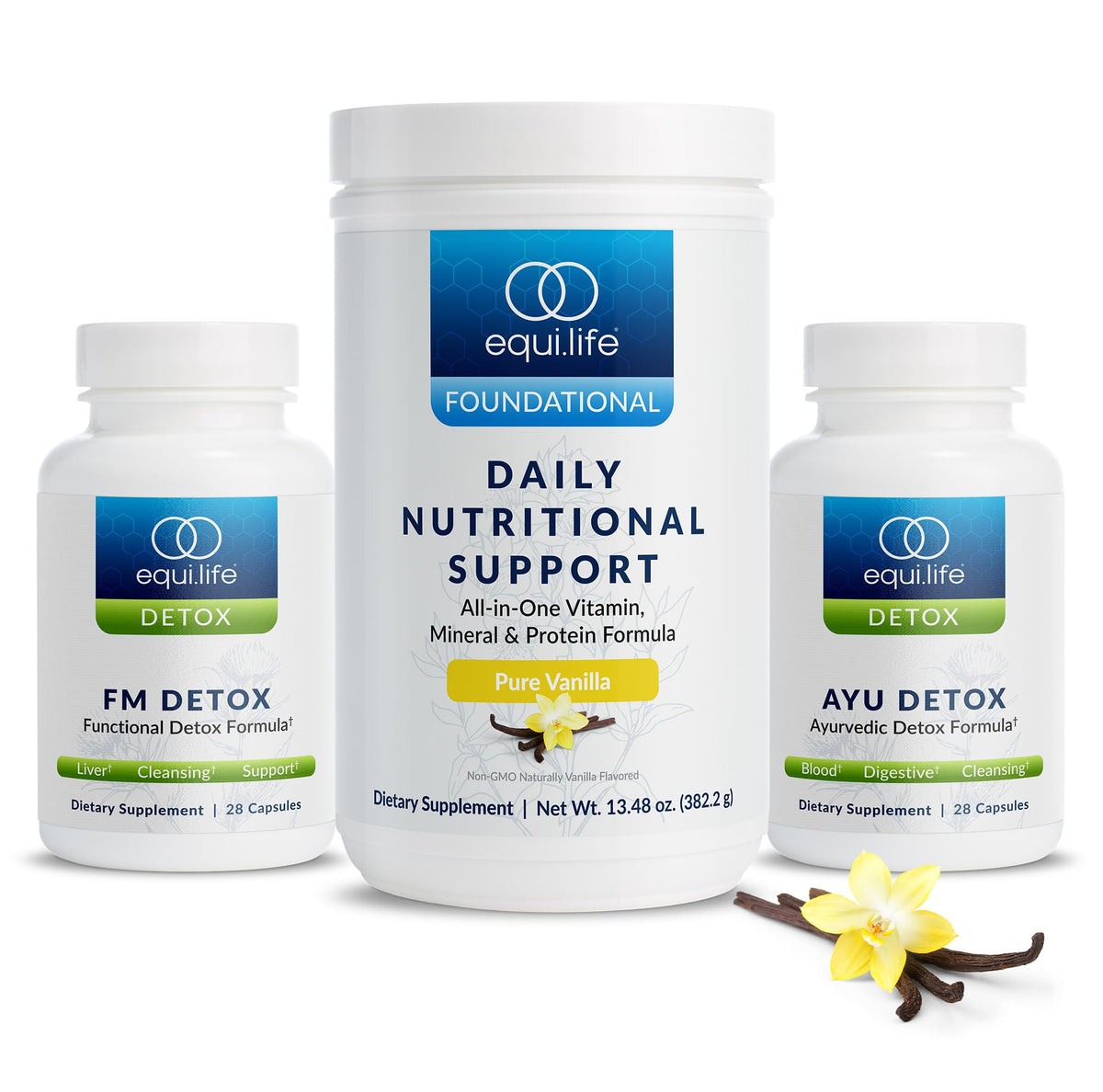Equilife paquete frontal mostrando el kit completo y beneficios visibles