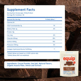 Primer plano de la etiqueta Equip con lista de ingredientes clara y simple