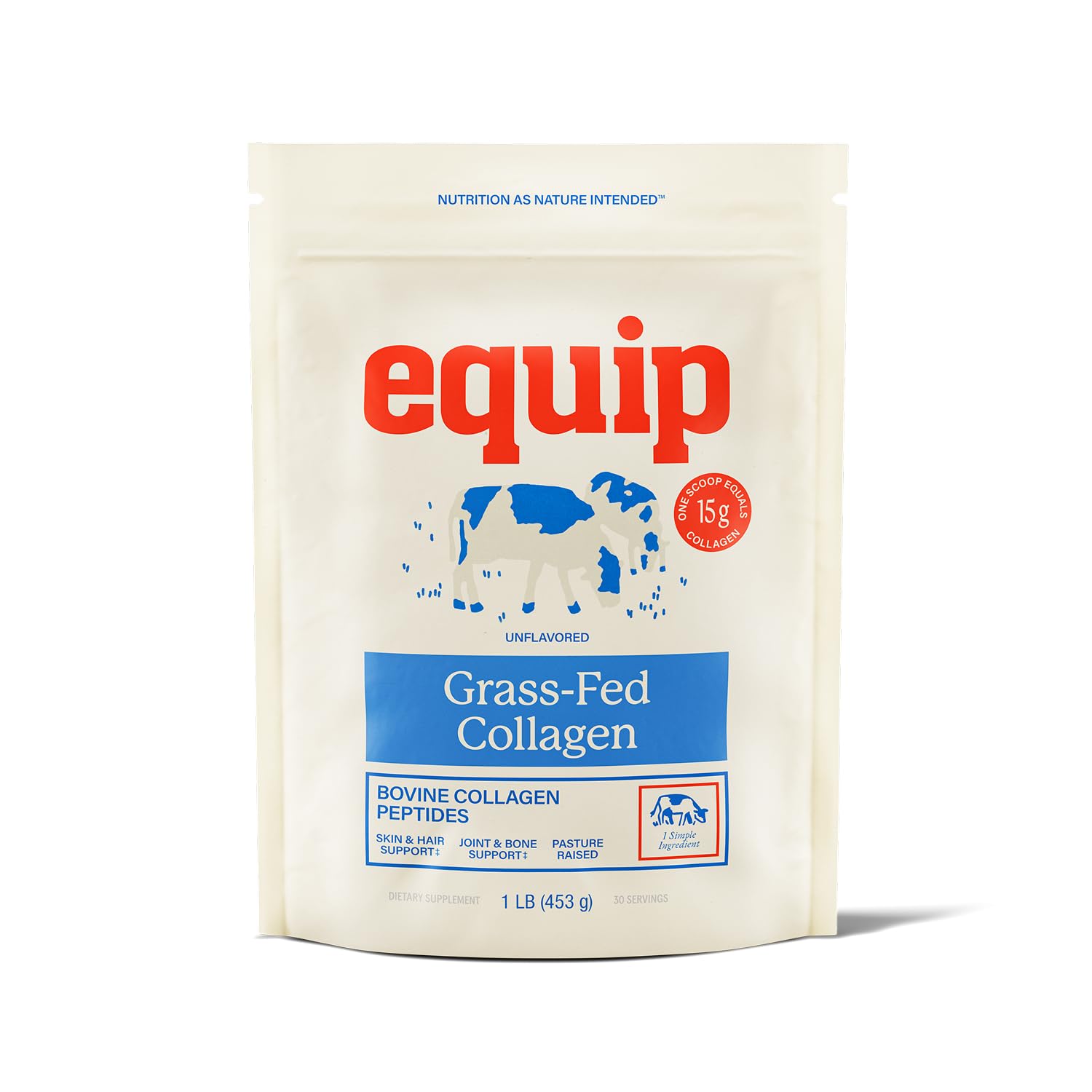 Equip envase frontal mostrando 30 porciones y diseño limpio
