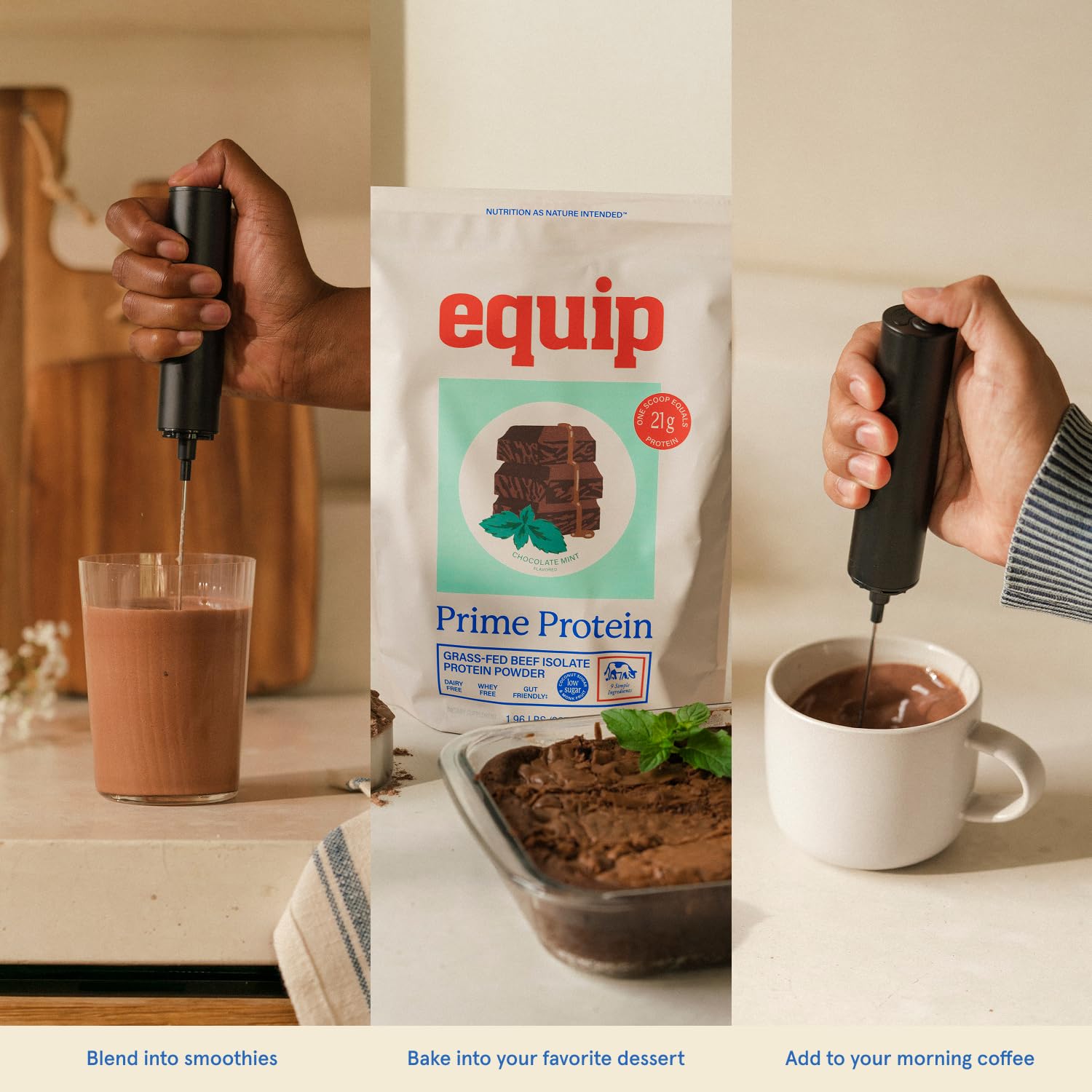 Equip Prime cucharada comparativa, 21 g de proteína por porción clara