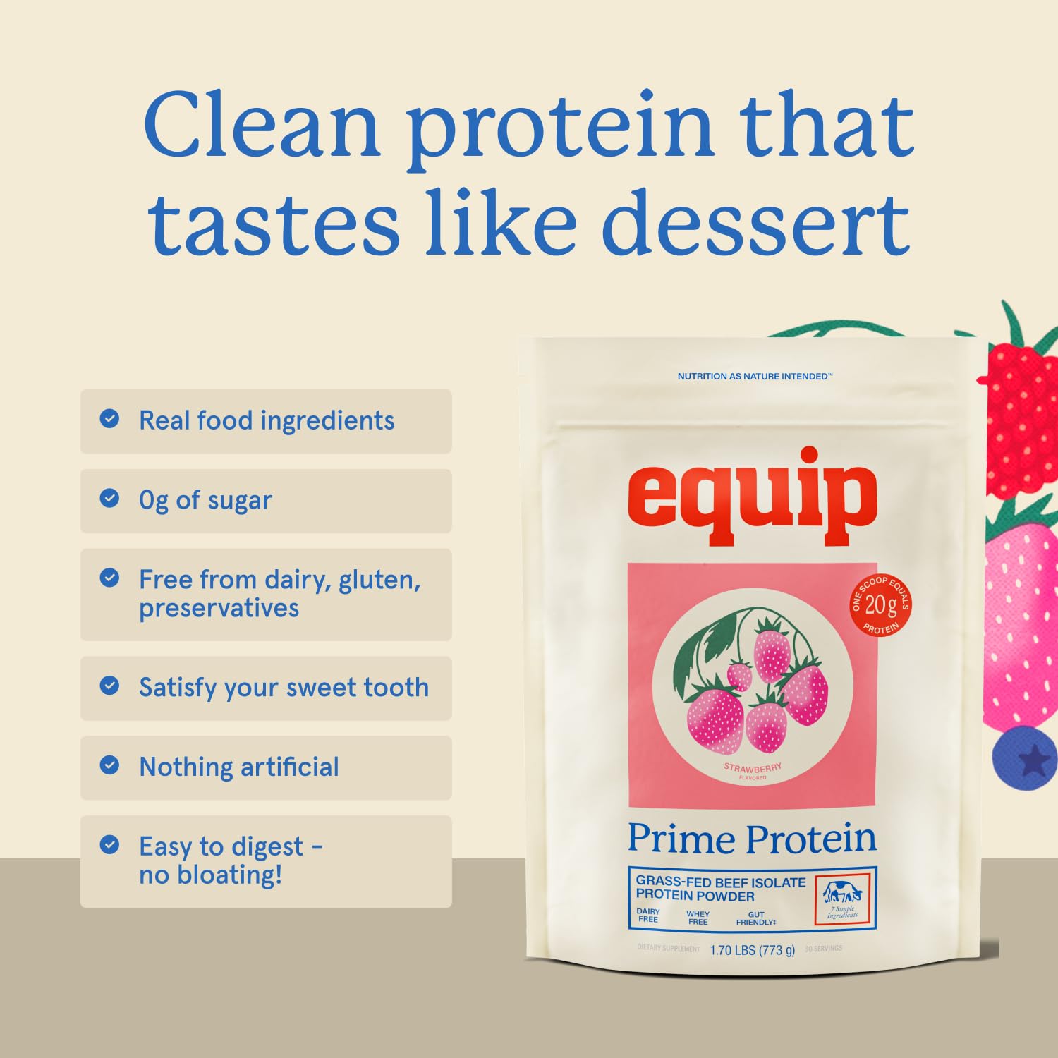 Equip Prime cucharada y vaso para comparar porción y aporte proteico