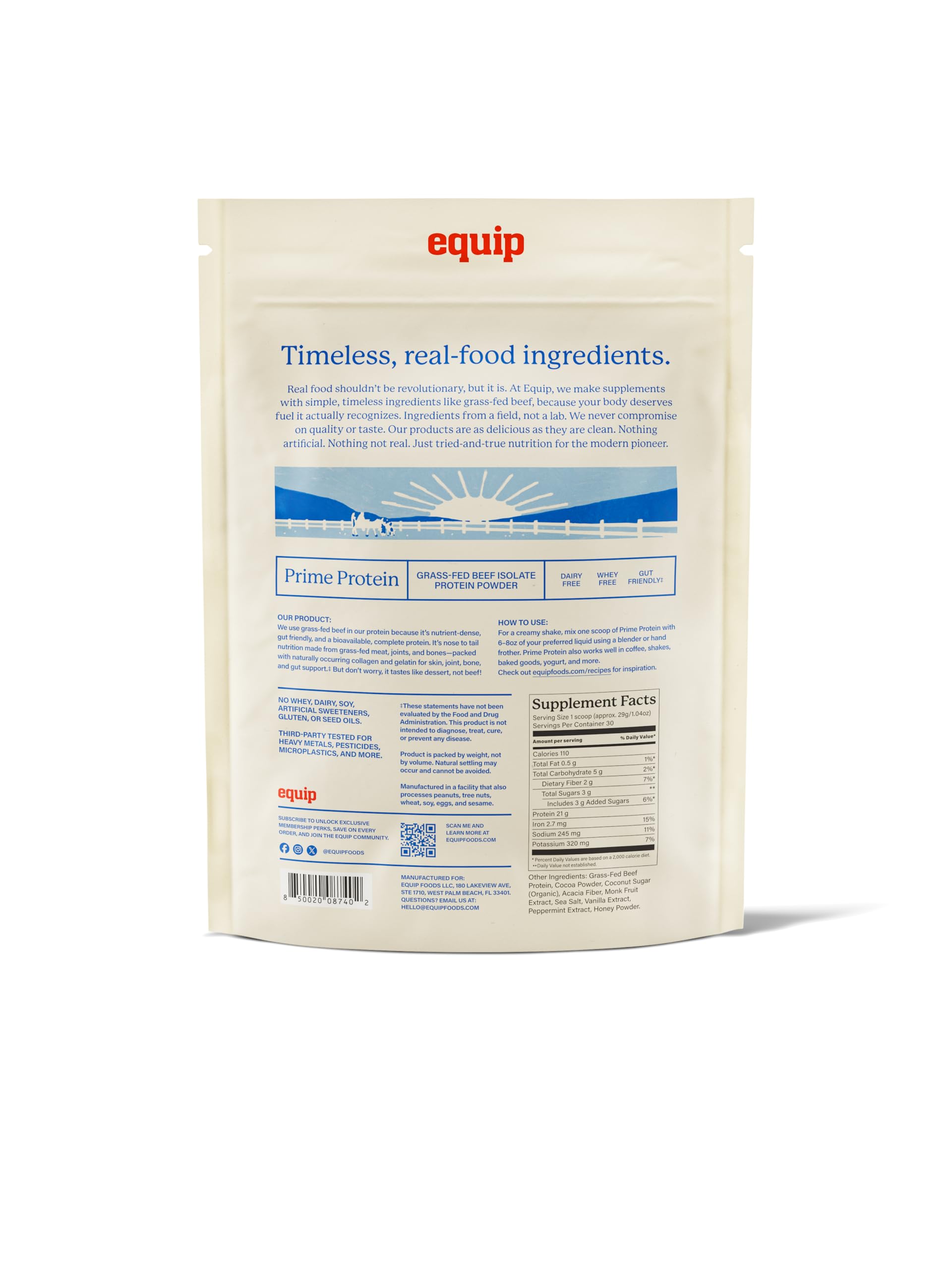 Equip Prime detalle de polvo con partículas de cacao y menta natural