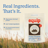 Etiqueta de Equip Prime mostrando ingredientes clave y certificaciones claras