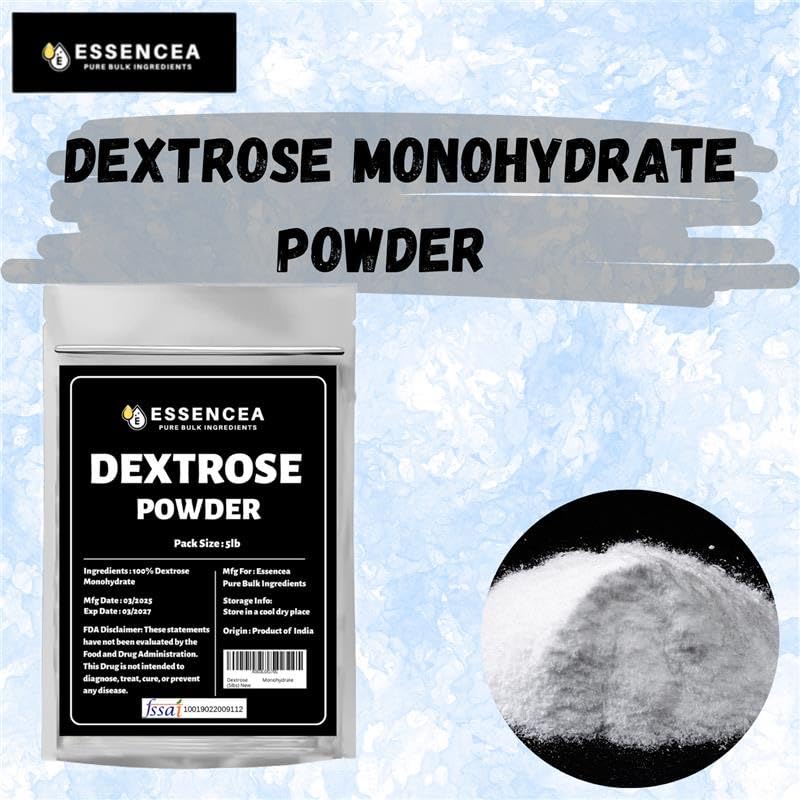Essencea textura en primer plano del polvo dextrosa, fácil disolución