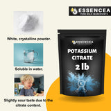 Essencea etiqueta e información nutricional aclarando ingredientes 100% Potassium Citrate