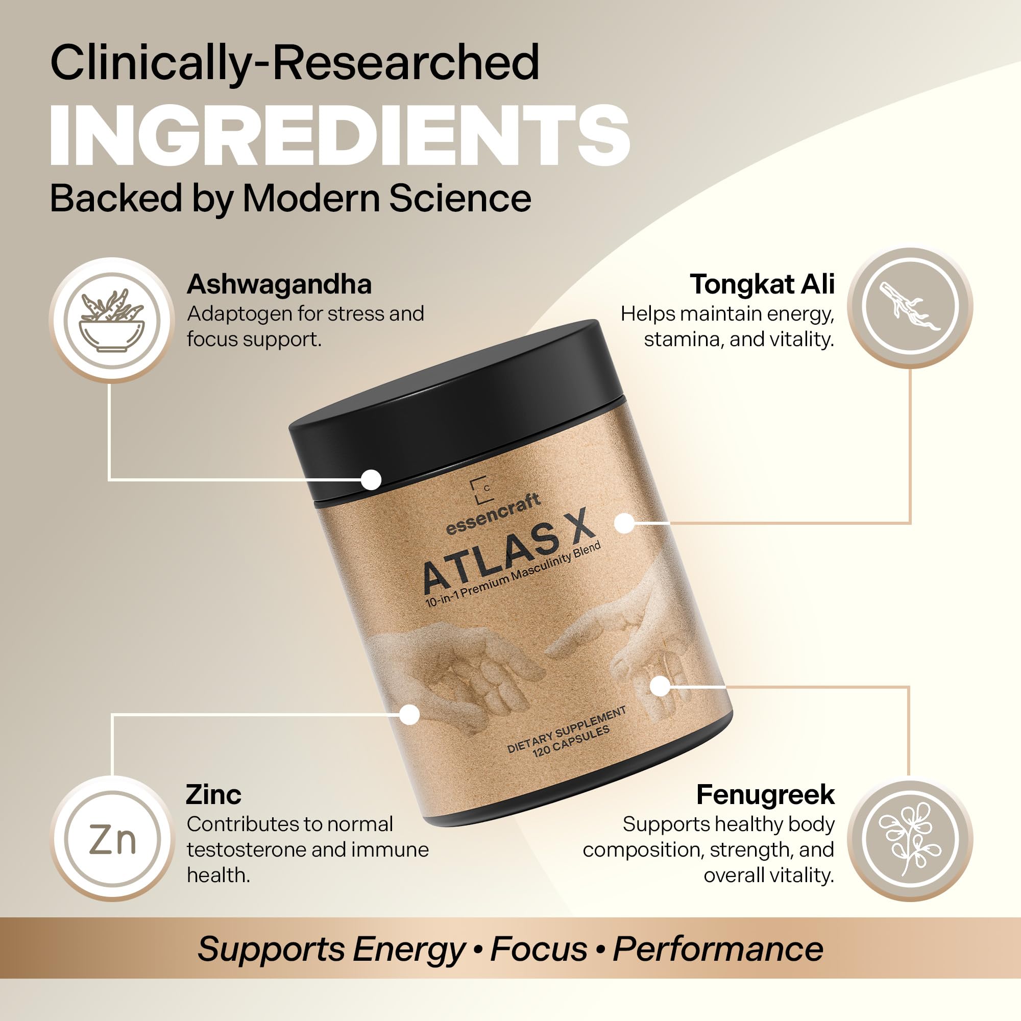 Essencraft Atlas X etiqueta con datos nutricionales y pautas para un uso seguro