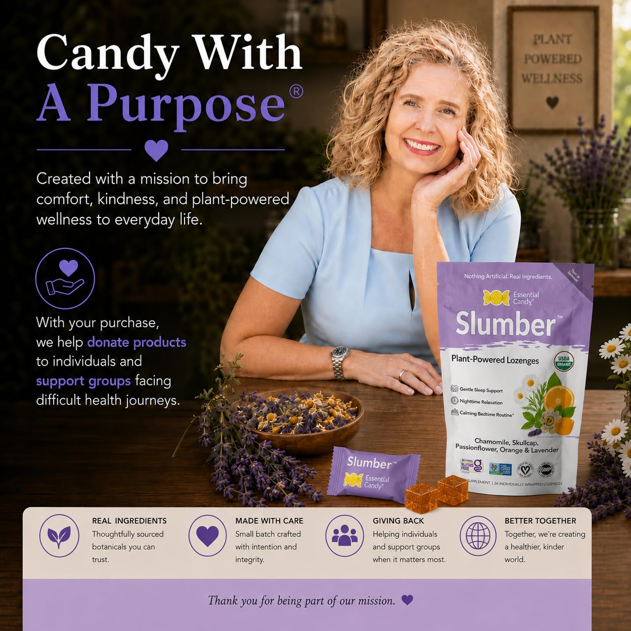 Essential Candy etiqueta con certificaciones orgánicas y sin gluten