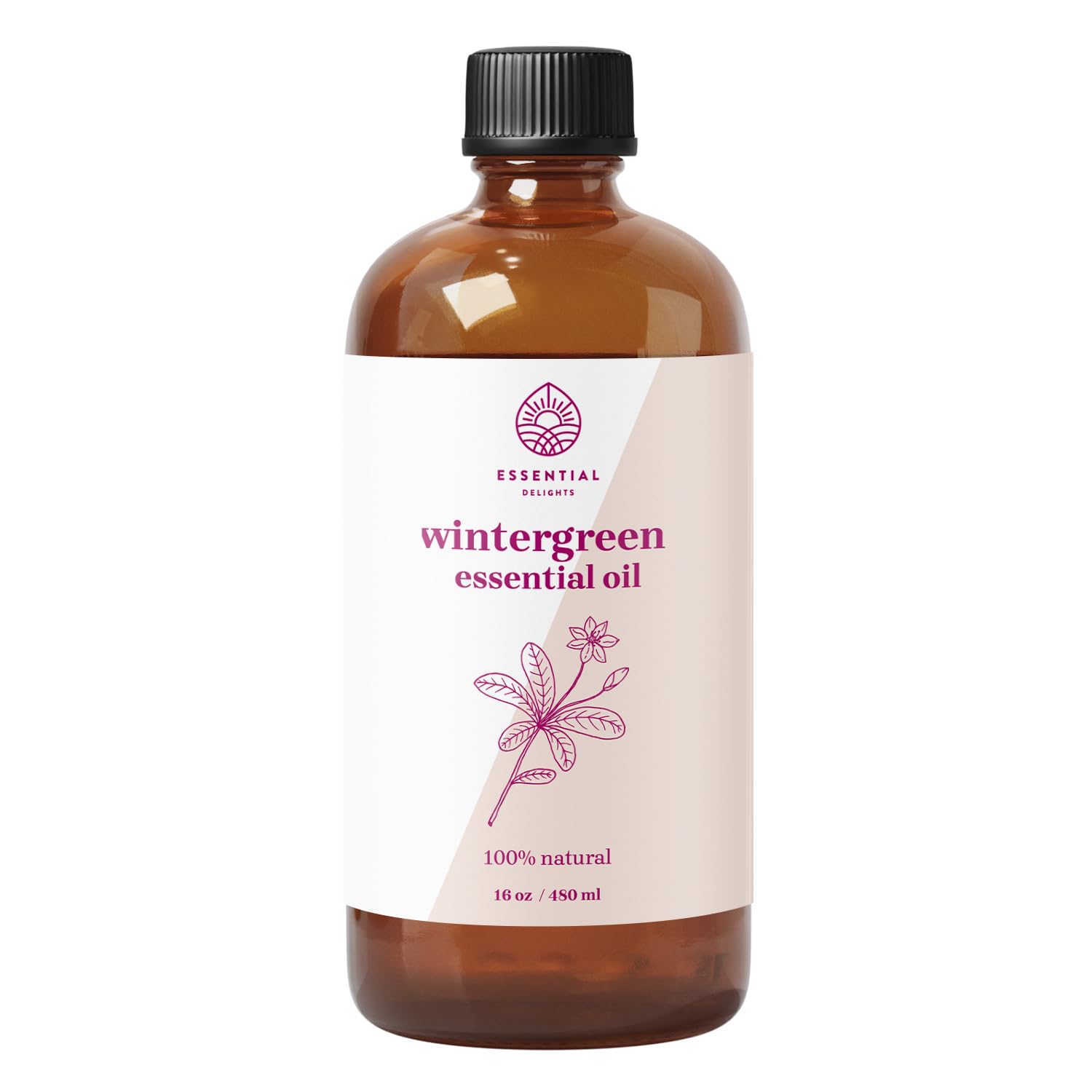 Essential Delights botella frontal Wintergreen 16 oz con diseño claro y beneficio de rendimiento