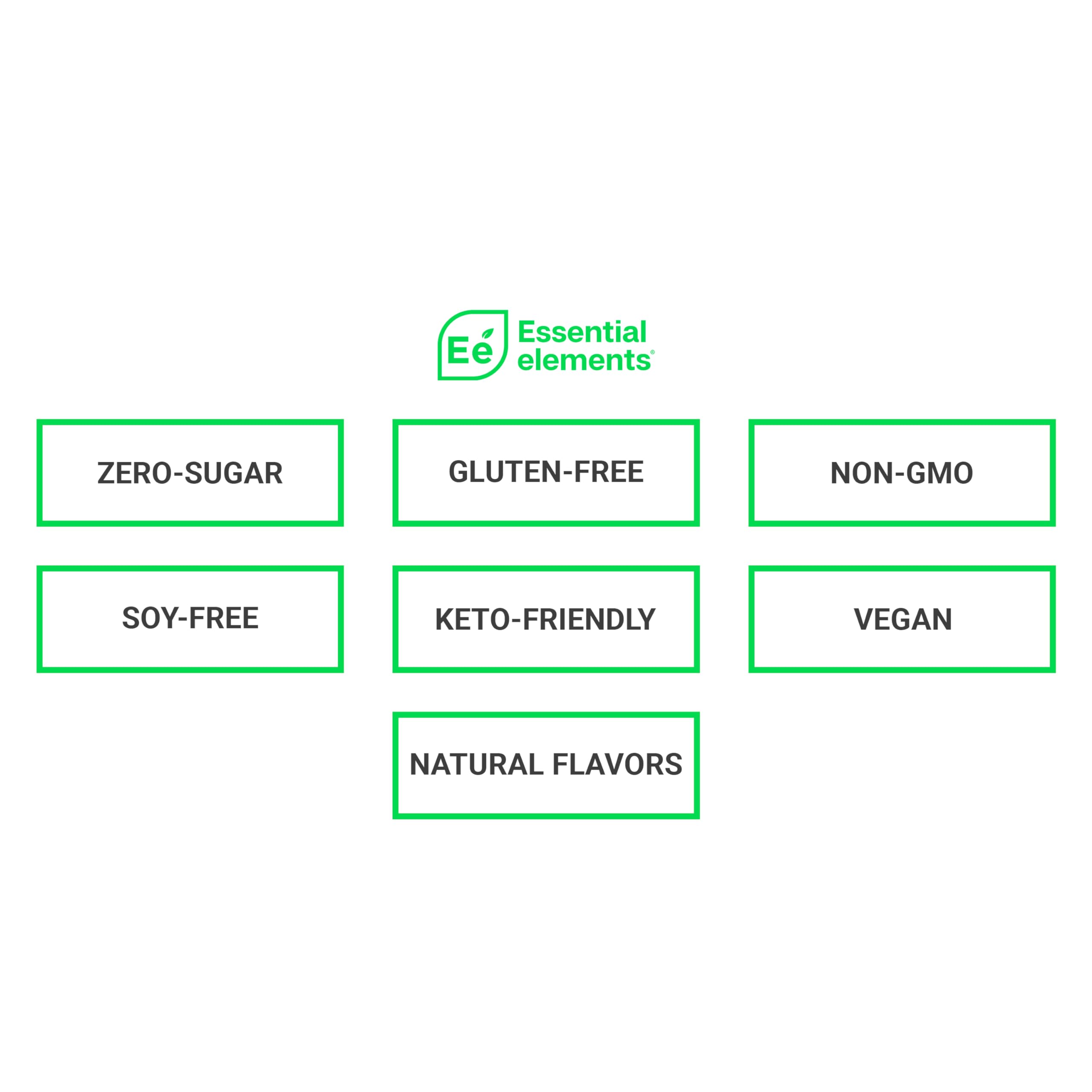 Essential Elements etiqueta detallada de ingredientes, visibilidad de ACV y vitamina C
