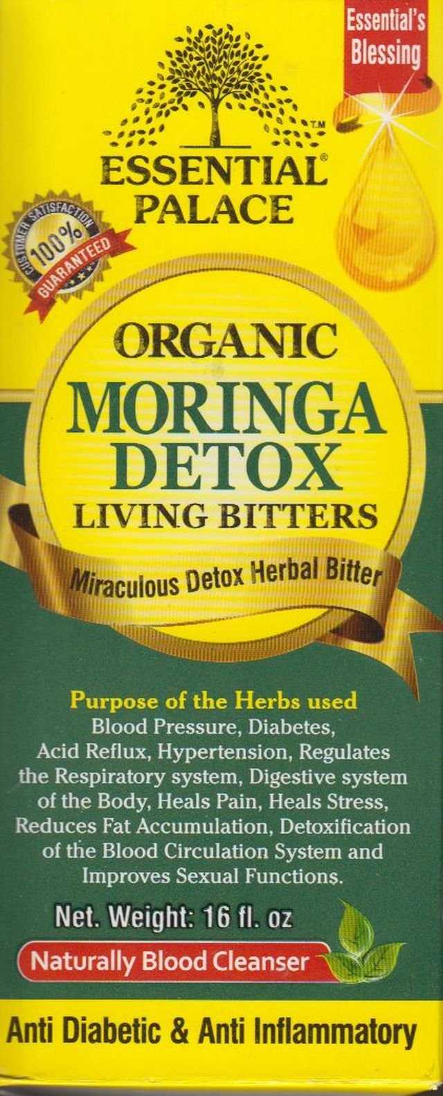 Essential Palace vertido del tónico de moringa en vaso, uso fácil y dosificación rápida