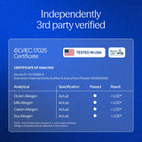 Essential Stacks etiqueta con certificaciones orgánicas y Non-GMO visibles