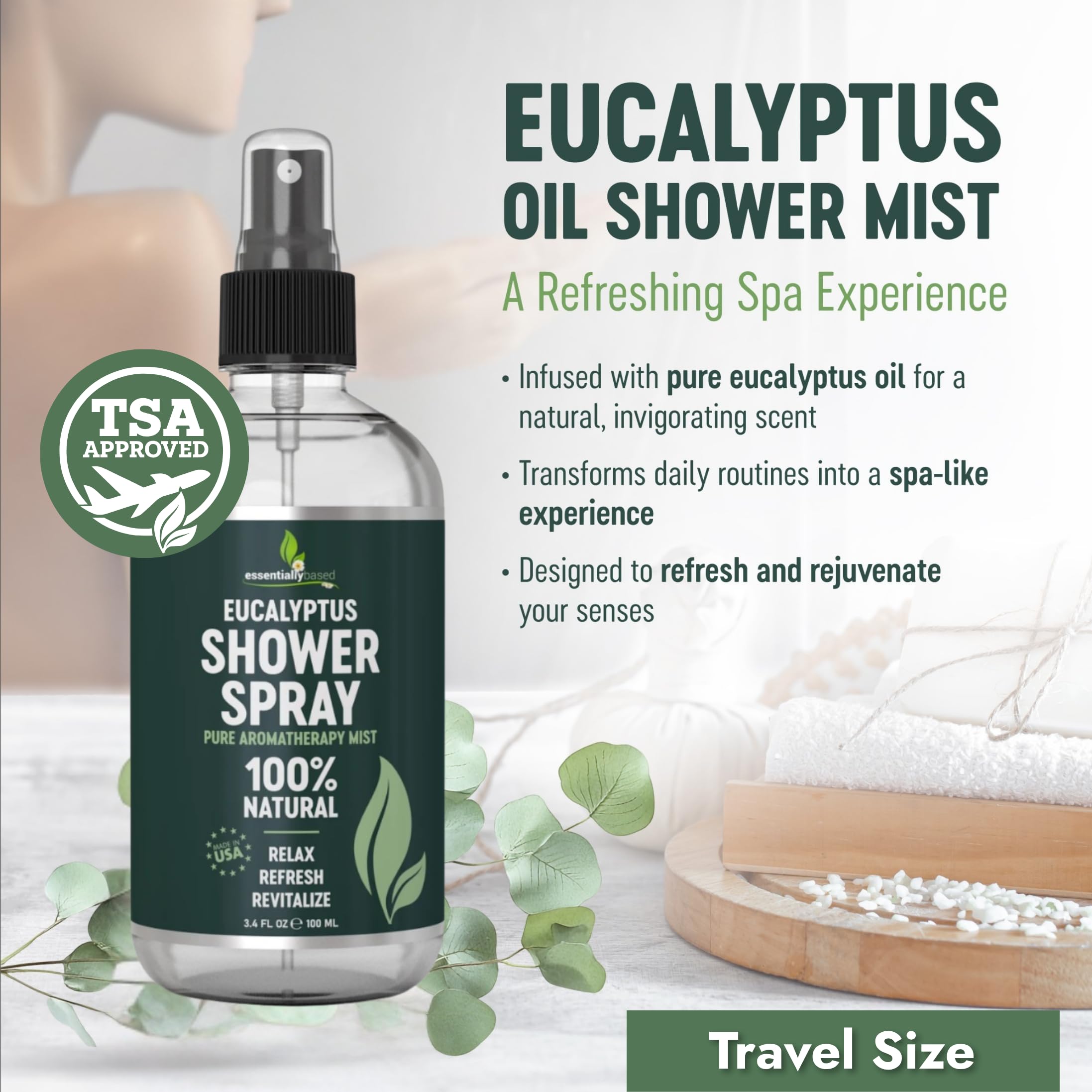 Essentially Based comparación de tamaño en mano, formato 3.4 oz fácil de transportar