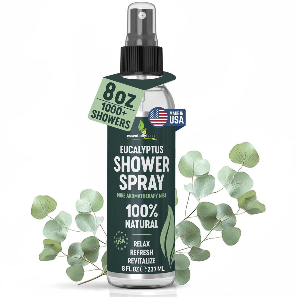 Essentially Based vista frontal del envase grande 8oz con beneficio aromático