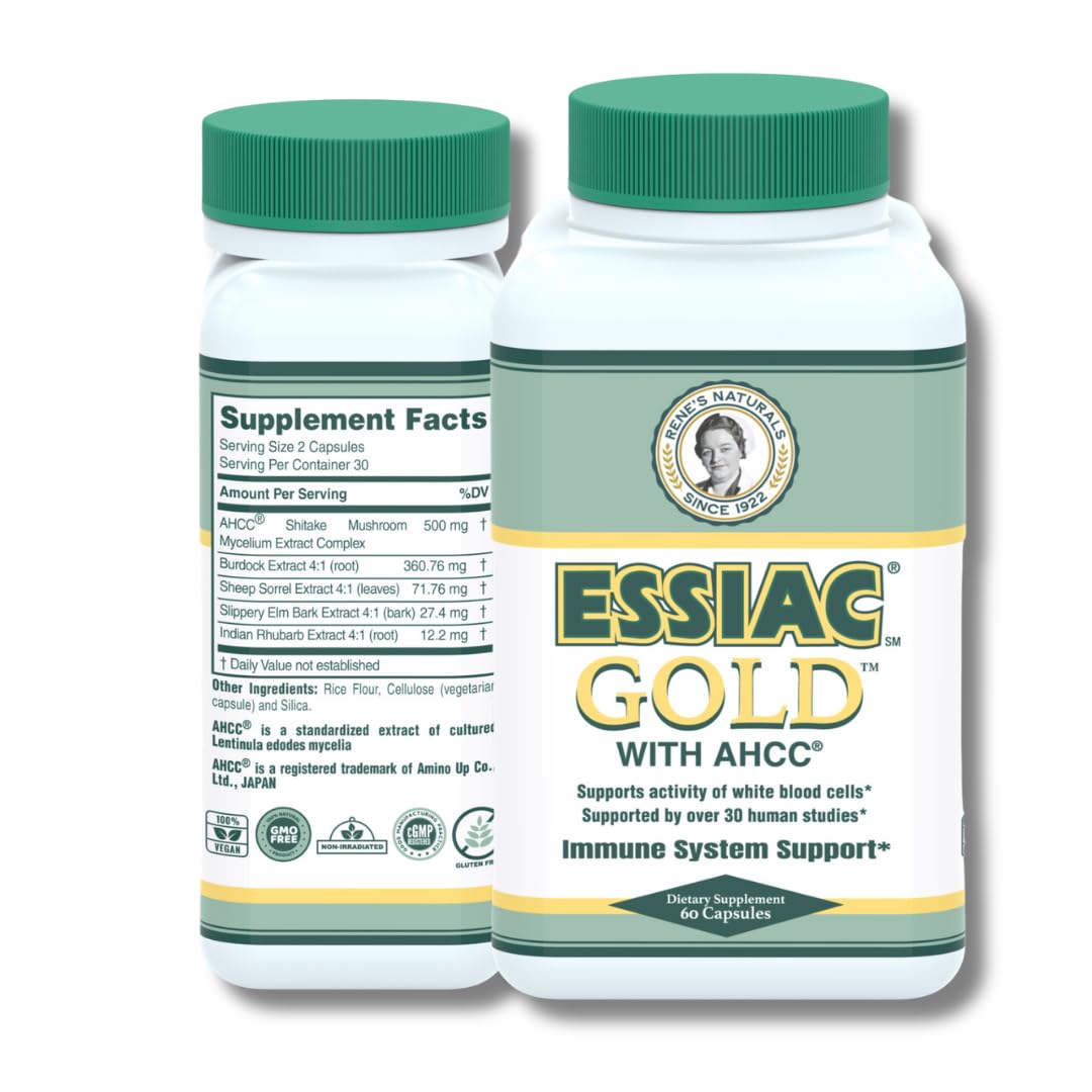 Essiac Gold envase frontal mostrando marca y apoyo inmunitario