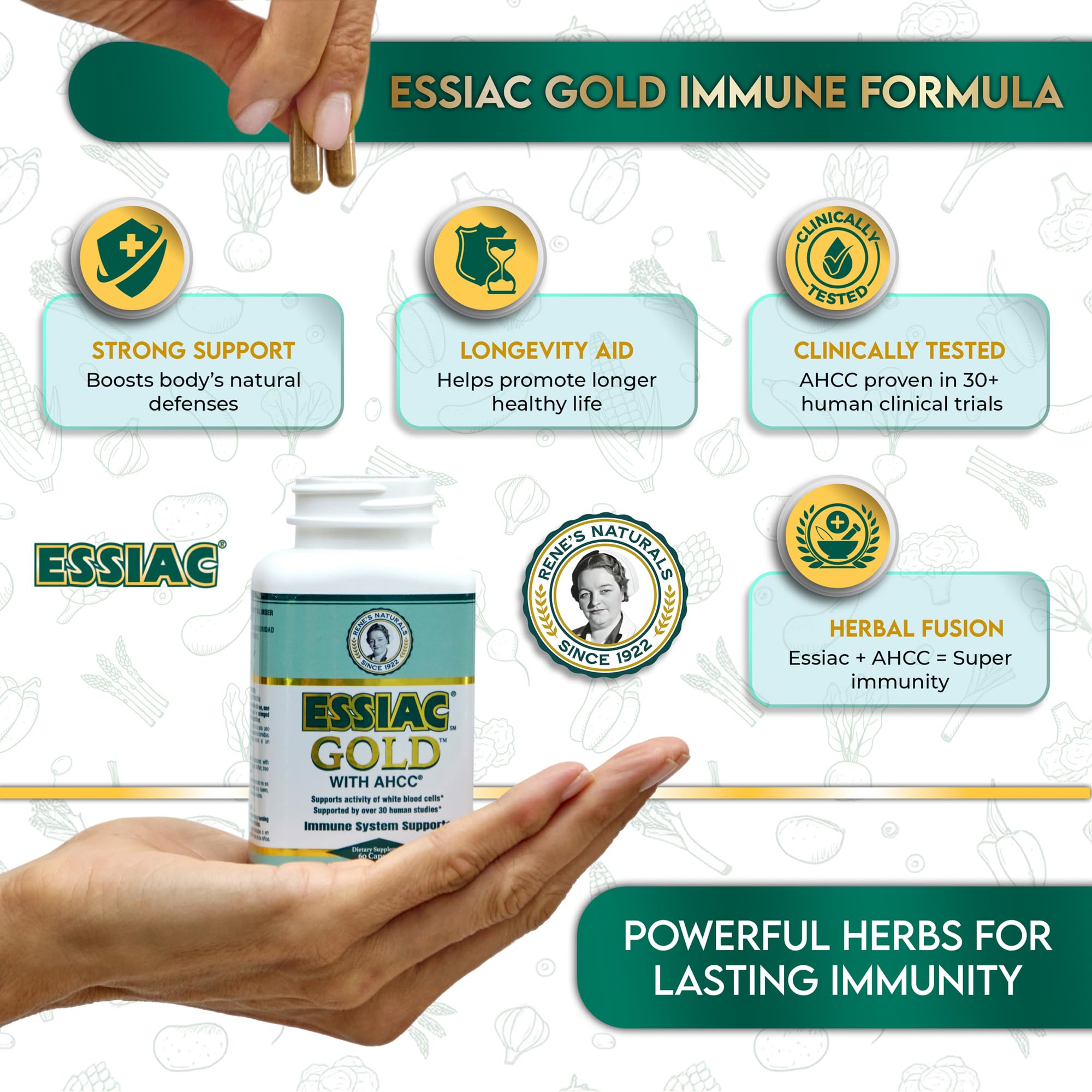 Ingredientes orgánicos Essiac Gold, textura natural y calidad