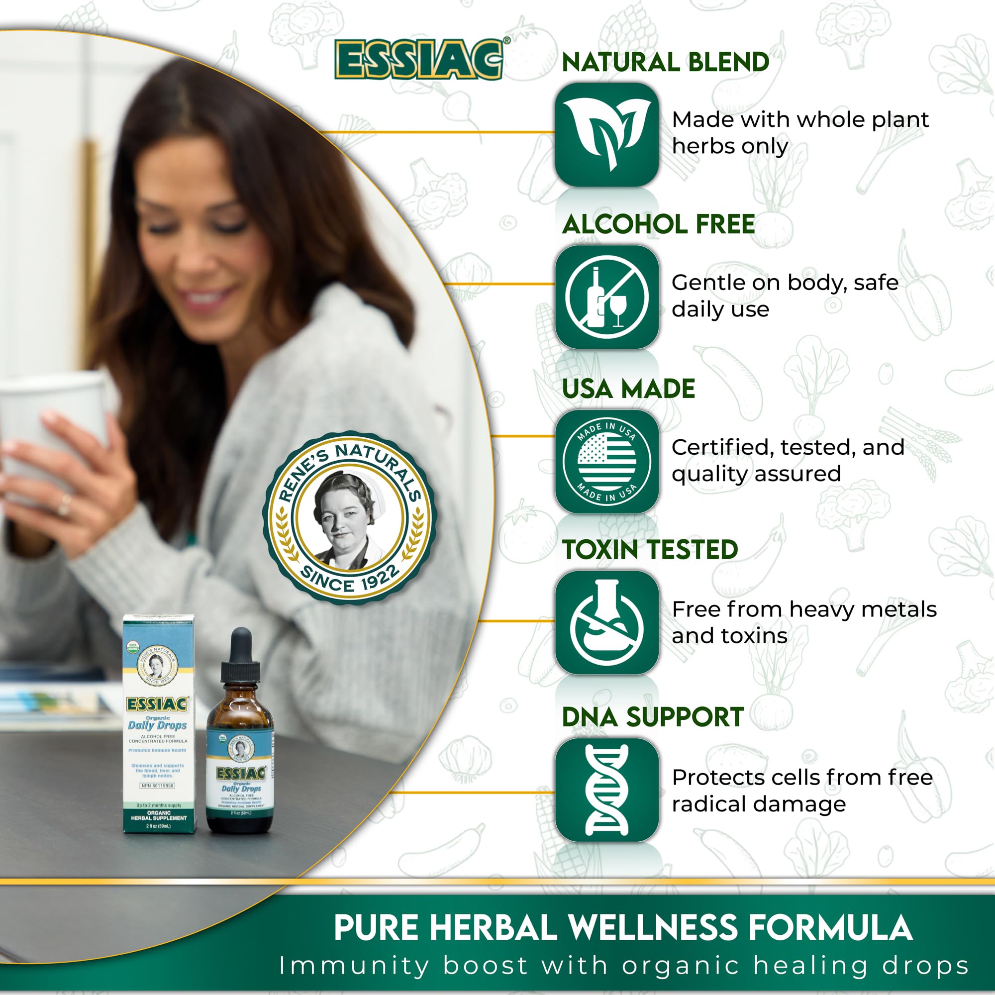 Essiac ingredientes orgánicos mostrando raíces y hierbas naturales