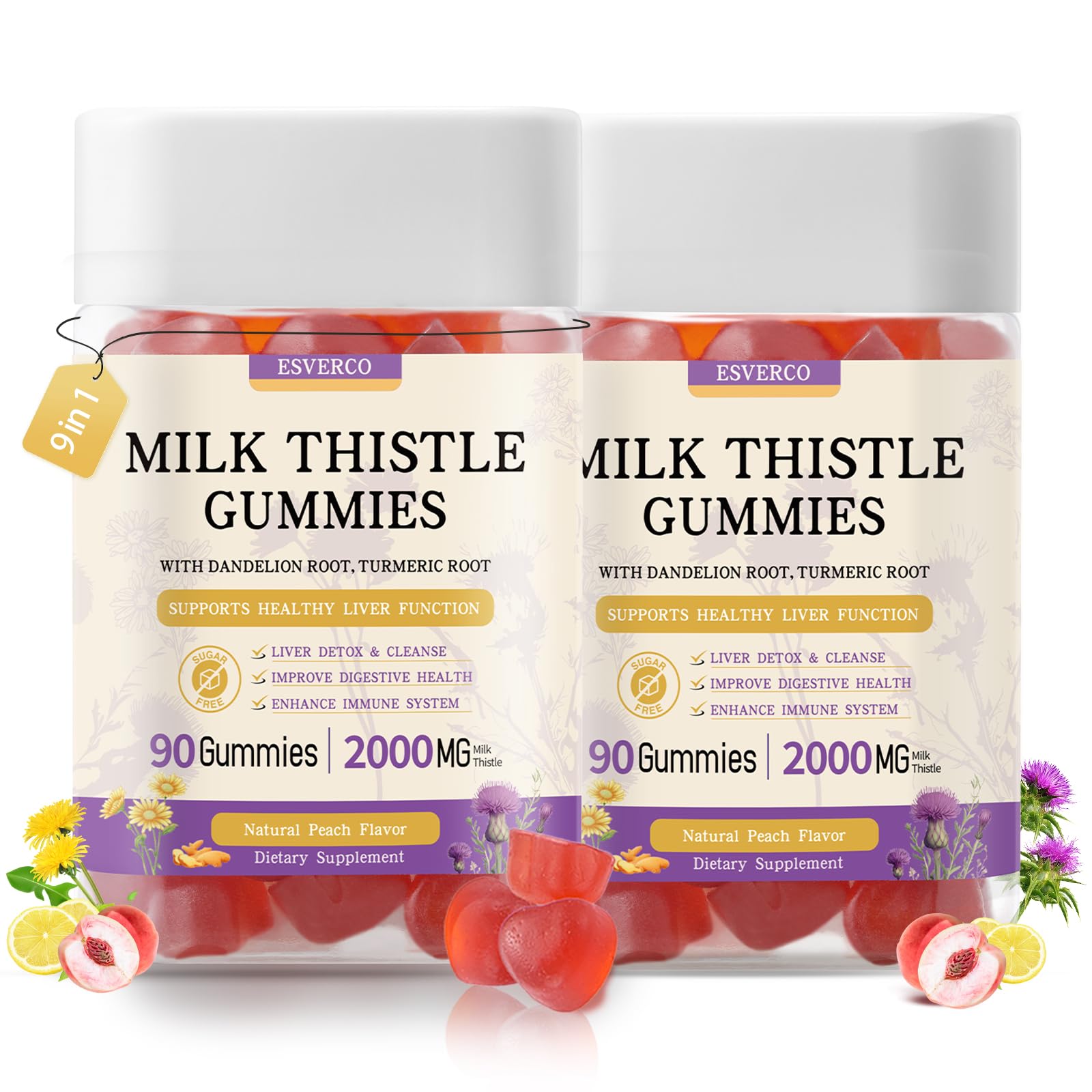 esverco envase frontal mostrando 180 gomitas y beneficio de apoyo hepático