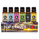 Eternal Essence Oils frascos frontales mostrando seis fragancias, facilita elección