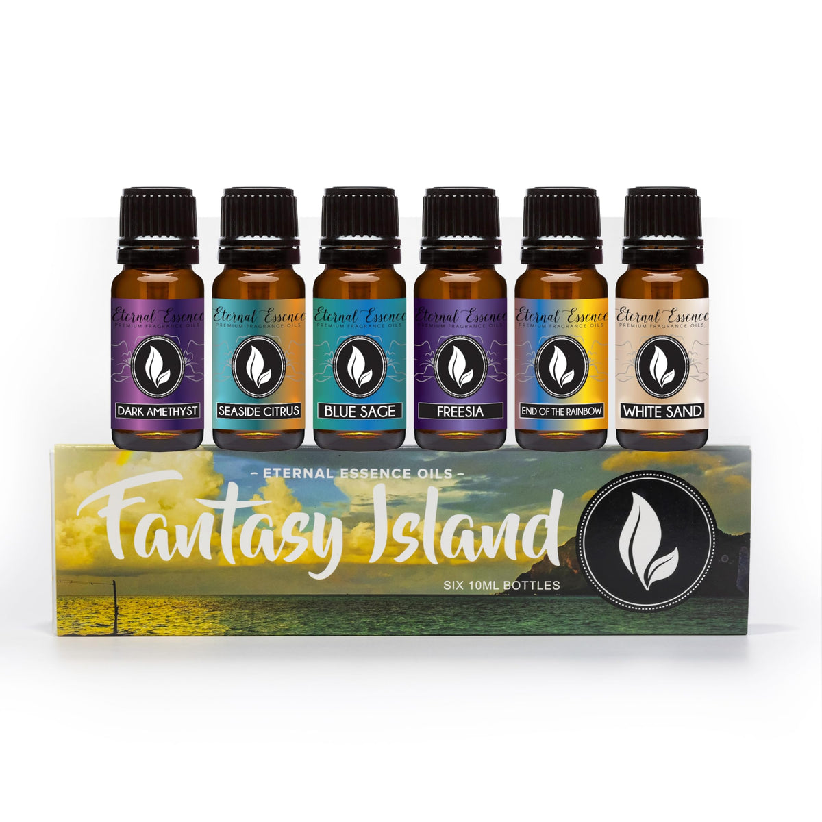 Eternal Essence Oils frascos frontales mostrando el set y beneficios de protección