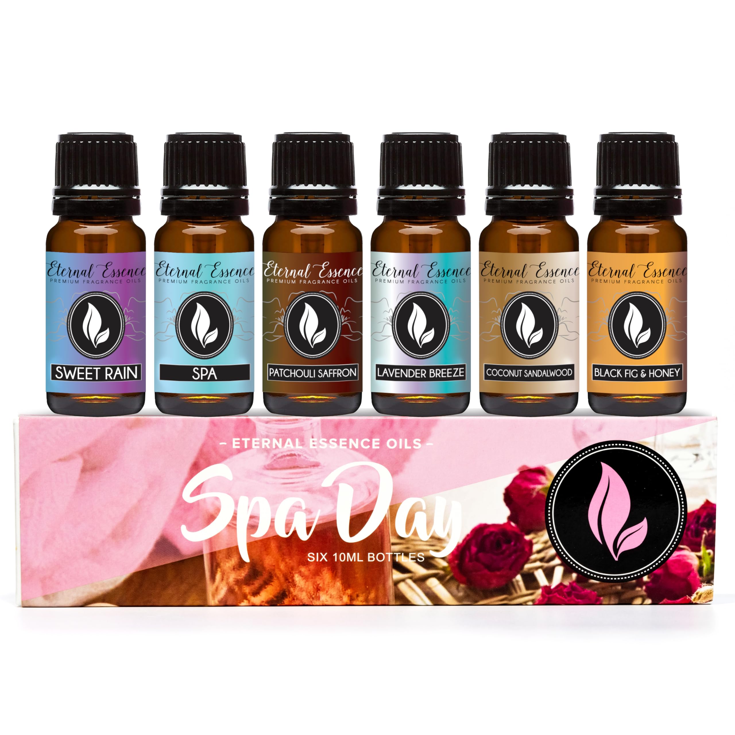 Eternal Essence Oils set delantero con seis frascos, organiza y perfuma fácil